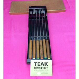 Otagiri Teak Stainless Fondue Forks Set of 6 Premium MCM‎ Original Box Japan Vtg